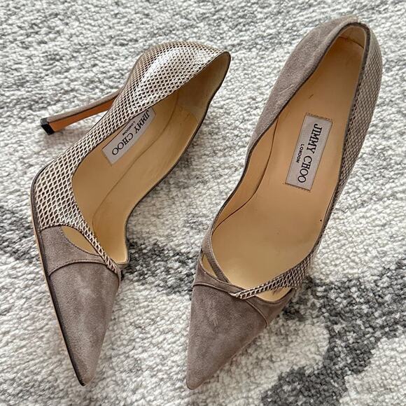 Jimmy Choo Grey Suede & Snakeskin Pumps Size 38 - Picture 14 of 14